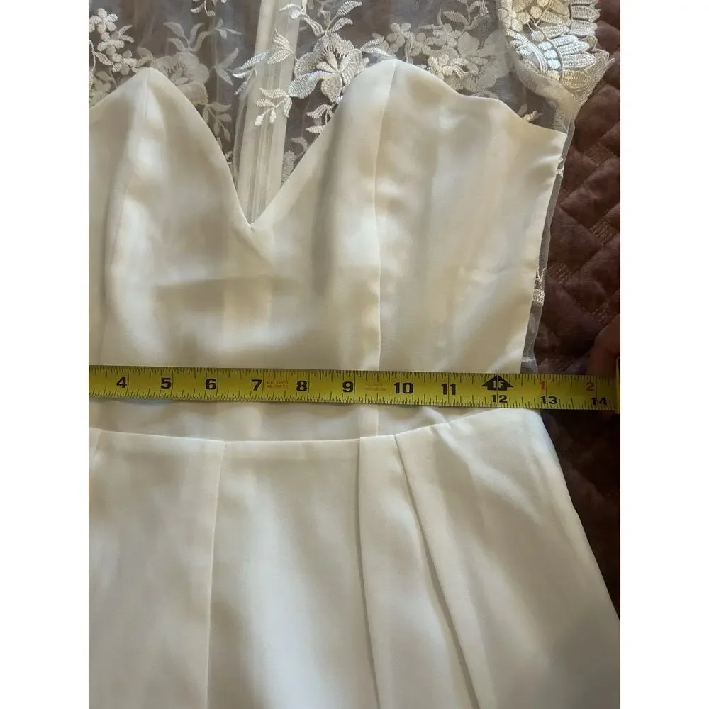 Revolve NBD Sz X-Small Ivory Picnic Day Embroidered Sheer Lace Mesh Short Romper